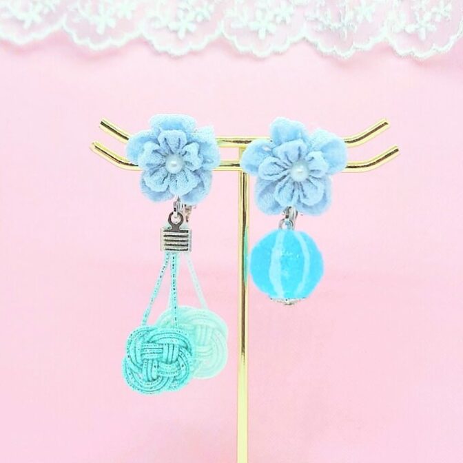 結びの花飴（あお×シルバー）