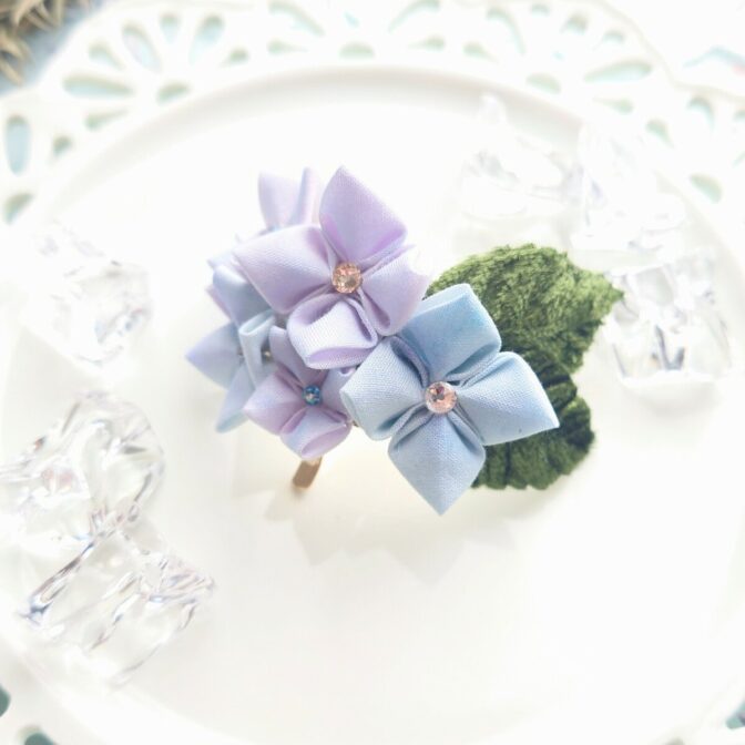 アジサイのポニーフック つまみ細工