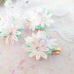 パステルフラワーのヘアクリップ　つまみ細工
