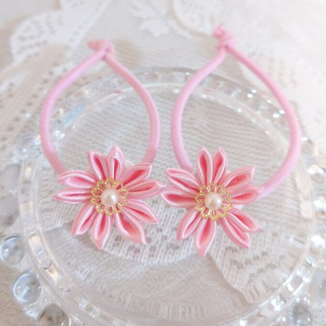 さくらのヘアゴム　大小3点セット　つまみ細工