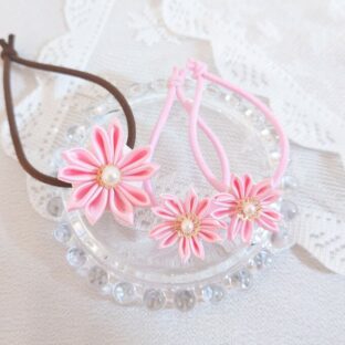 さくらのヘアゴム　大小3点セット　つまみ細工