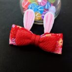 うさみみリボンのヘアクリップ（つまみ細工）