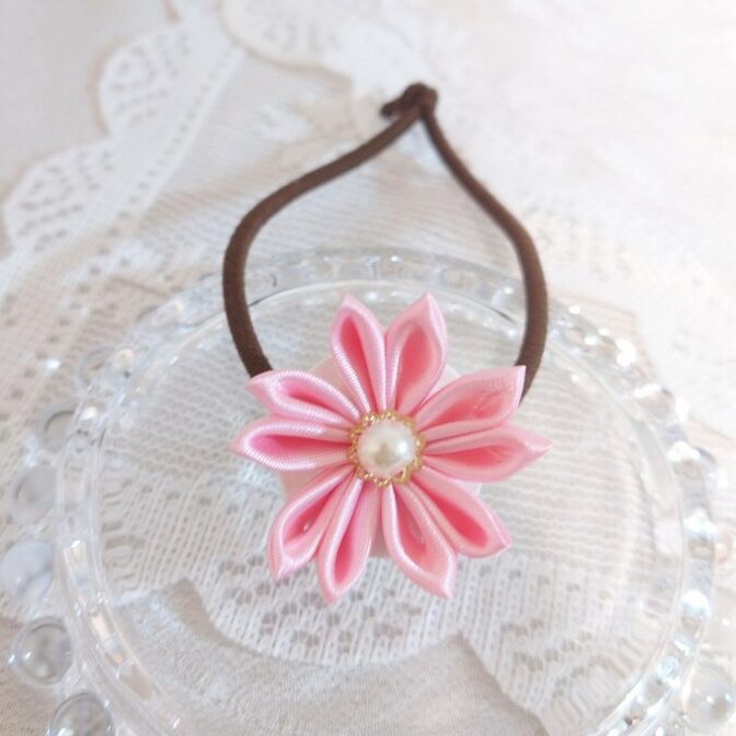 さくらのヘアゴム　大小3点セット　つまみ細工