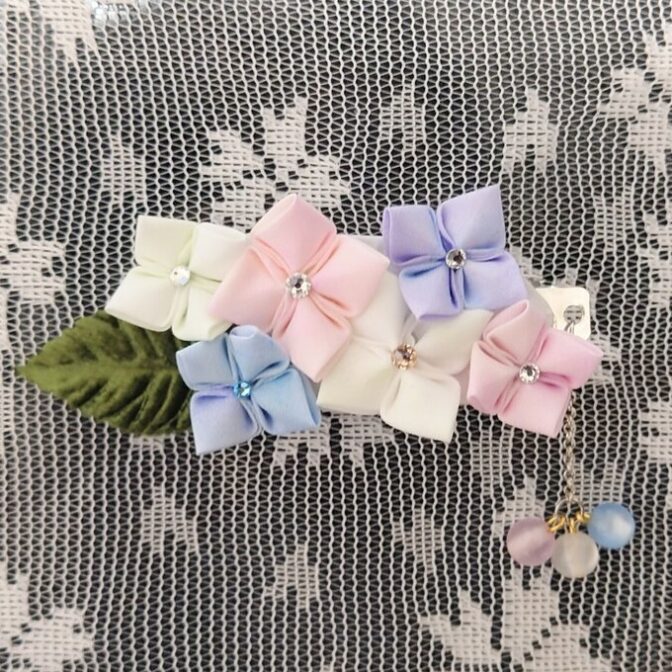 紫陽花のバレッタ つまみ細工