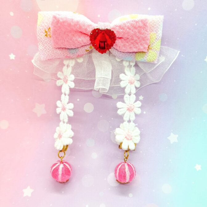 リボンキャンディのヘアクリップ(ピンク)